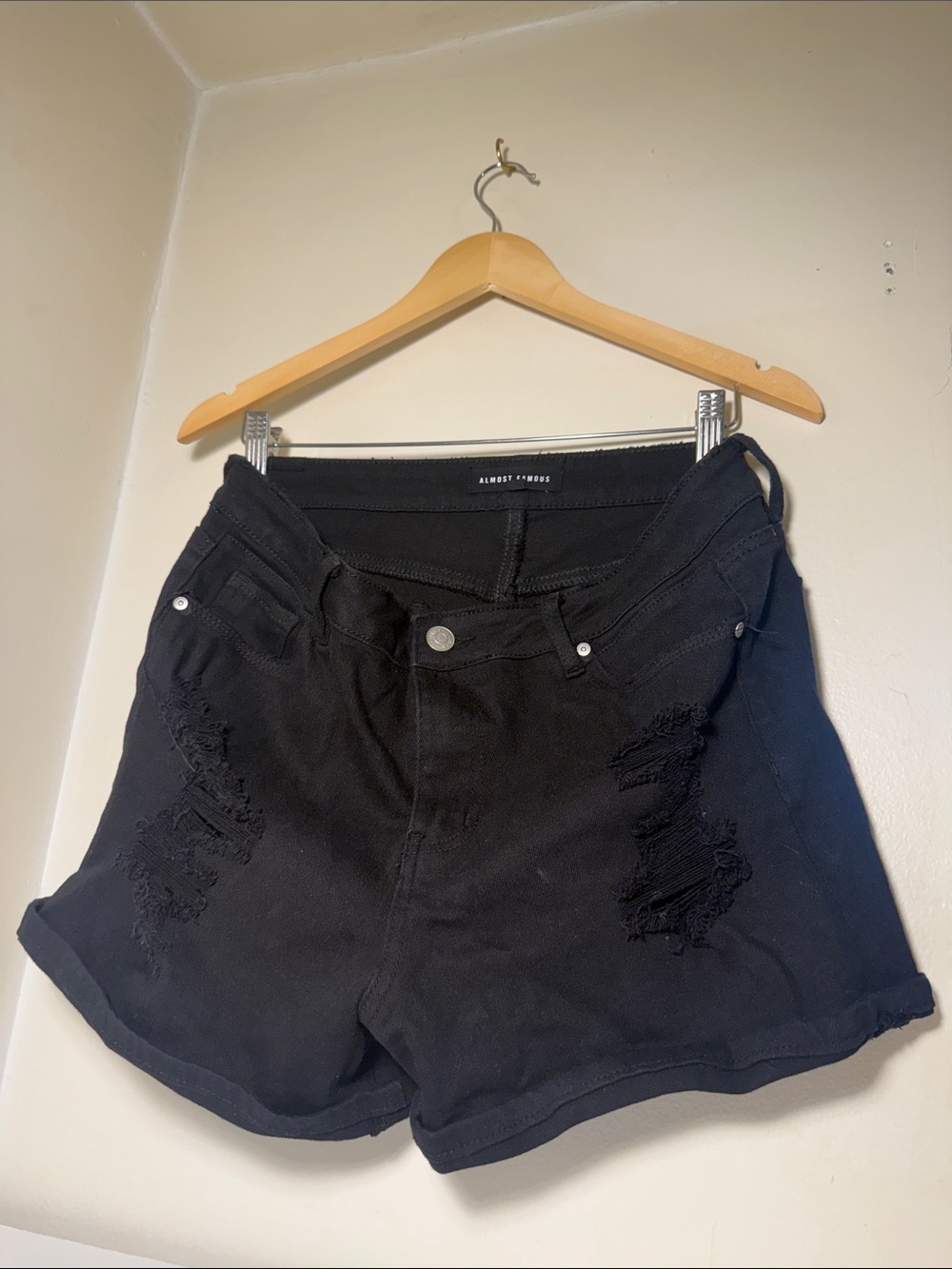 Almost Famous Black Distressed High-Rise Jean Shorts